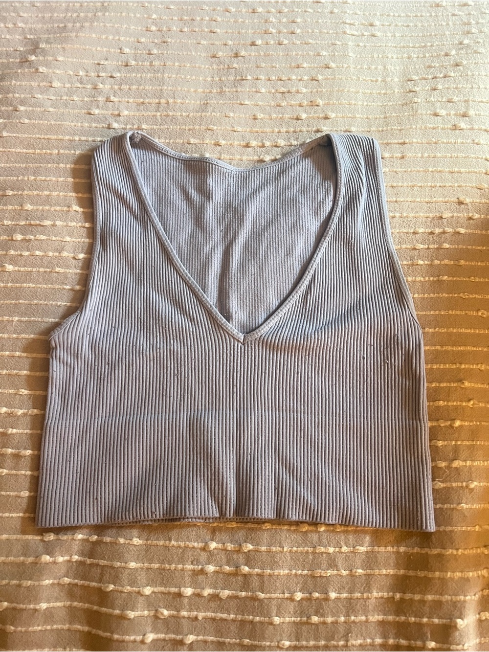Ribbed V-Neck Crop Tank Top - Light Gray